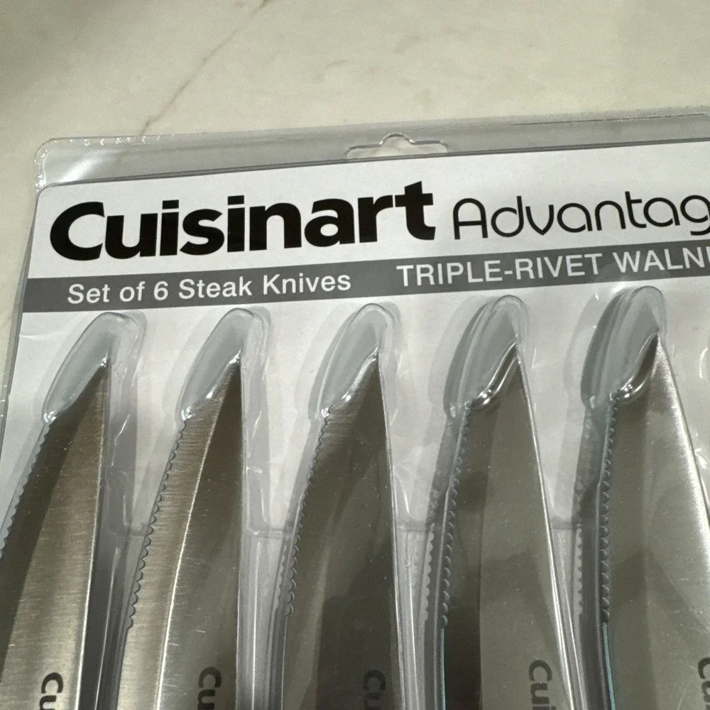 Cuisinart Advantage Steak Knives Triple Rivet Walnut handle Set of 6 NEW